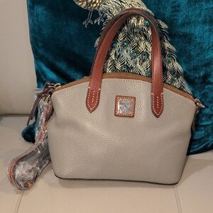 Dooney & Bourke Gray Satchel with Brown Trim